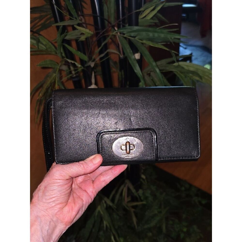 kate spade Black Leather Wristlet Clutch with Gold Turn-Lock Accent - Picture 12 of 14